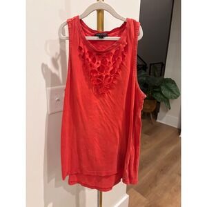 Rock & Republic Womens Coral Red Laser Cut Out Tank Top High Low Hem Medium